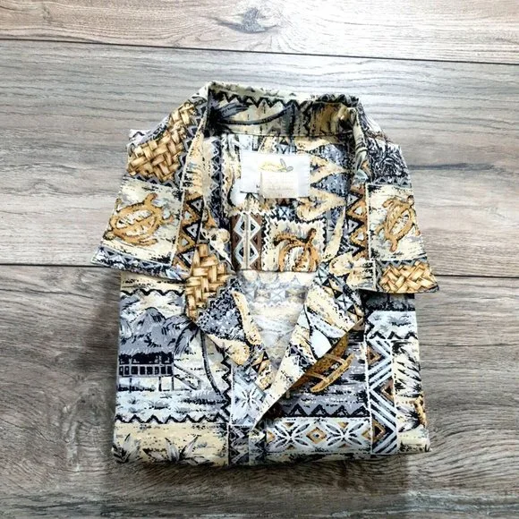 Ho Aloha Mens Medium Short Sleeve Shirt Hawaiian Vacation Beach Island Casual - Picture 10 of 10